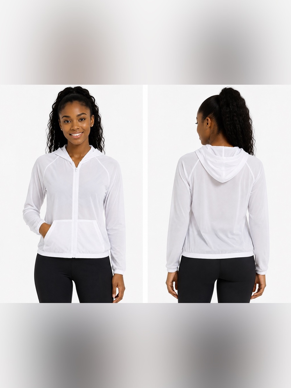 Women's White Lightweight Zip Hoodie